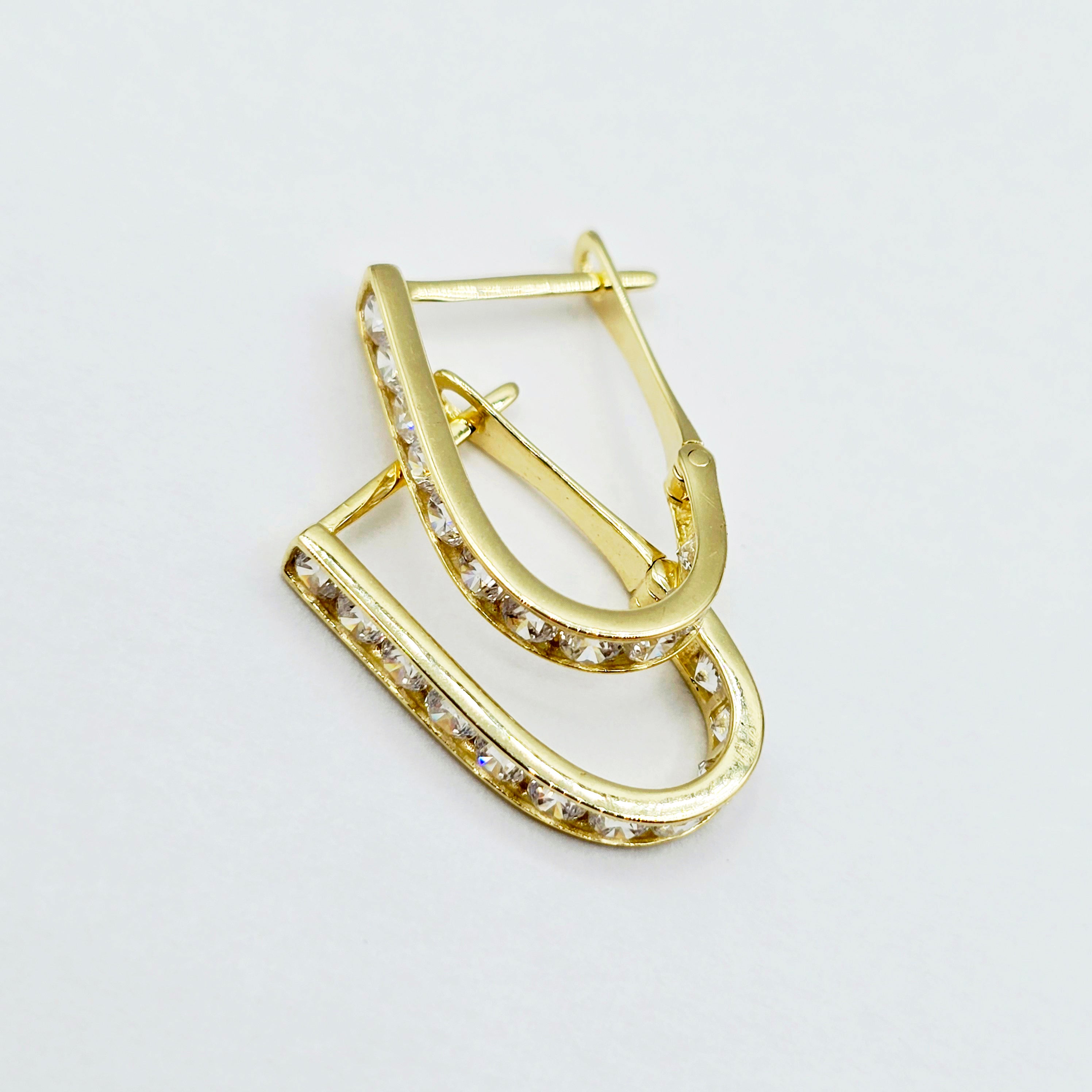 10K Solid Gold Hoop Earrings, Solid Gold U Shape Earrings, Dainty Cubic Zirconia Hoops, Minimalist Gold Earrings, Gift for Her