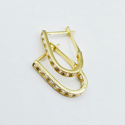 10K Solid Gold Hoop Earrings, Solid Gold U Shape Earrings, Dainty Cubic Zirconia Hoops, Minimalist Gold Earrings, Gift for Her