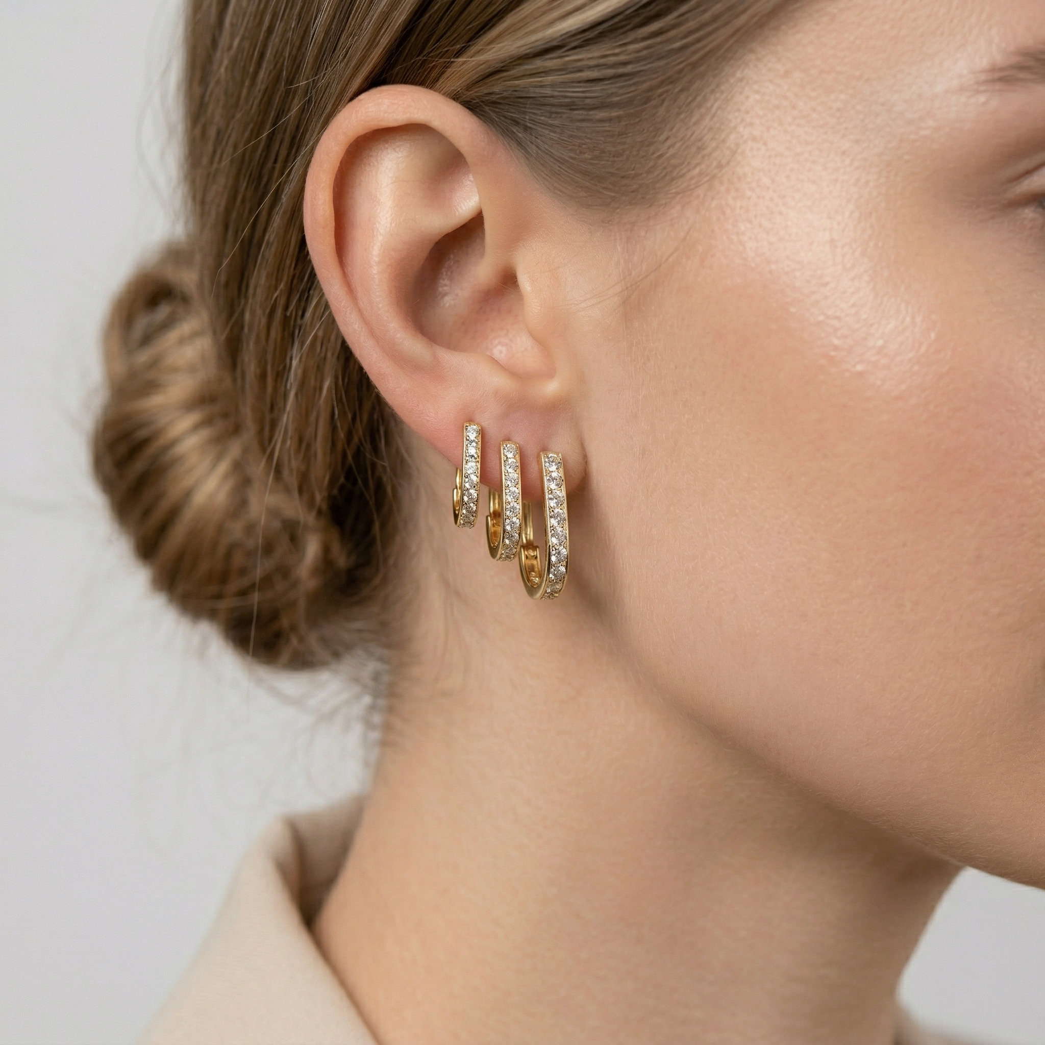 10K Solid Gold Hoop Earrings, Solid Gold U Shape Earrings, Dainty Cubic Zirconia Hoops, Minimalist Gold Earrings, Gift for Her