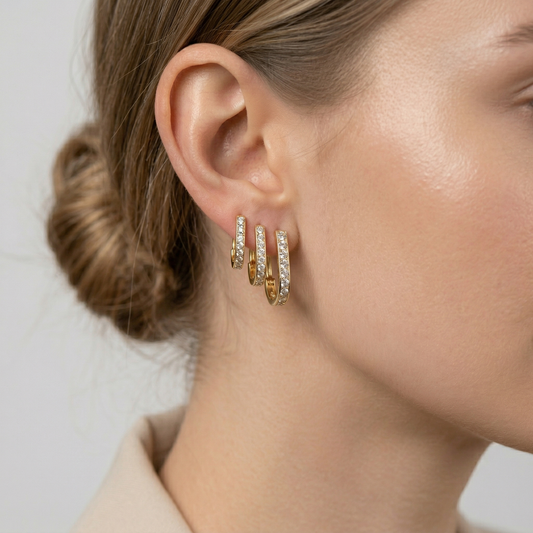 10K Solid Gold Hoop Earrings, Solid Gold U Shape Earrings, Dainty Cubic Zirconia Hoops, Minimalist Gold Earrings, Gift for Her