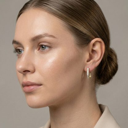 10K Solid Gold Hoop Earrings, Solid Gold U Shape Earrings, Dainty Cubic Zirconia Hoops, Minimalist Gold Earrings, Gift for Her