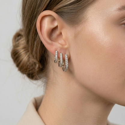 10K Solid Gold Hoop Earrings, Solid Gold U Shape Earrings, Dainty Cubic Zirconia Hoops, Minimalist Gold Earrings, Gift for Her