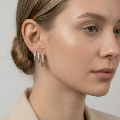 10K Solid Gold Hoop Earrings, Solid Gold U Shape Earrings, Dainty Cubic Zirconia Hoops, Minimalist Gold Earrings, Gift for Her