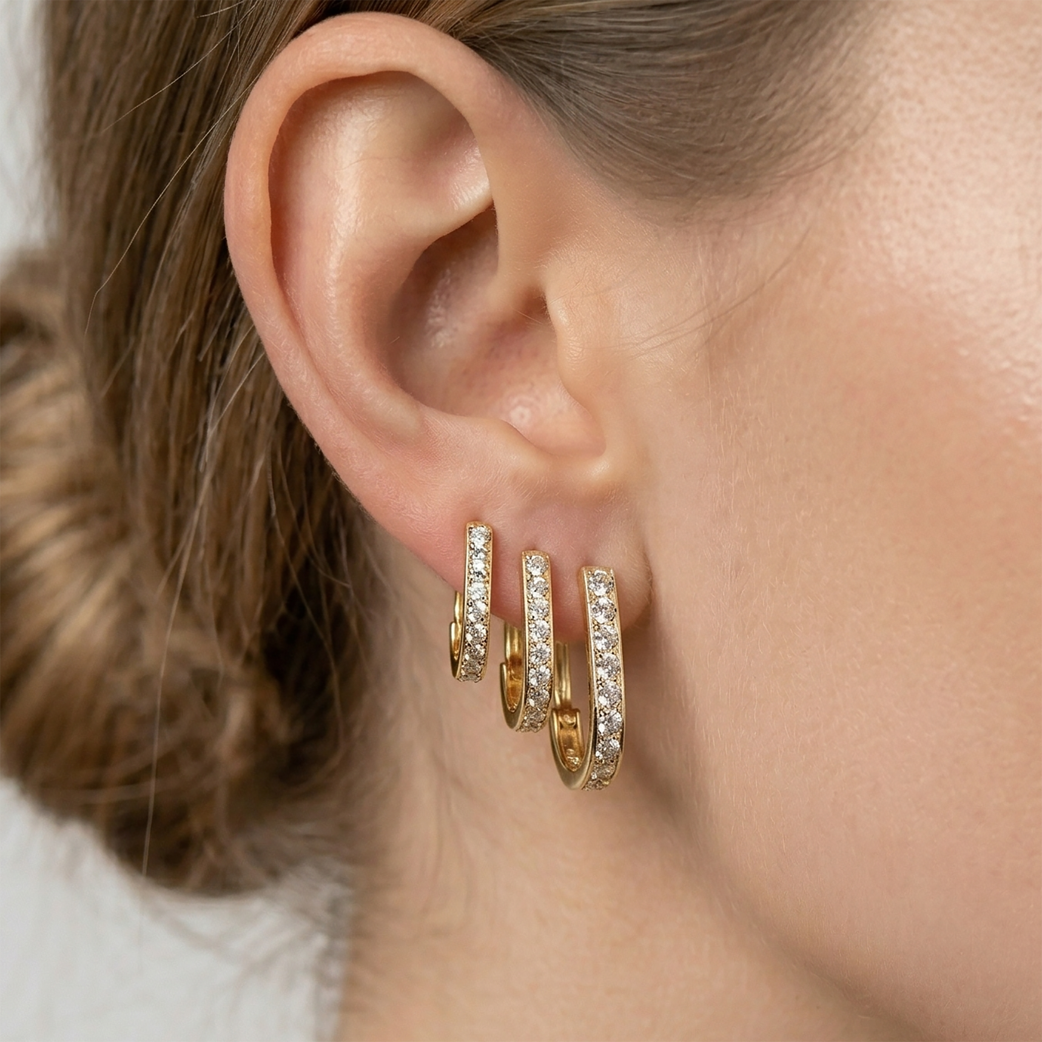 10K Solid Gold Hoop Earrings, Solid Gold U Shape Earrings, Dainty Cubic Zirconia Hoops, Minimalist Gold Earrings, Gift for Her