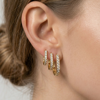 10K Solid Gold Hoop Earrings, Solid Gold U Shape Earrings, Dainty Cubic Zirconia Hoops, Minimalist Gold Earrings, Gift for Her