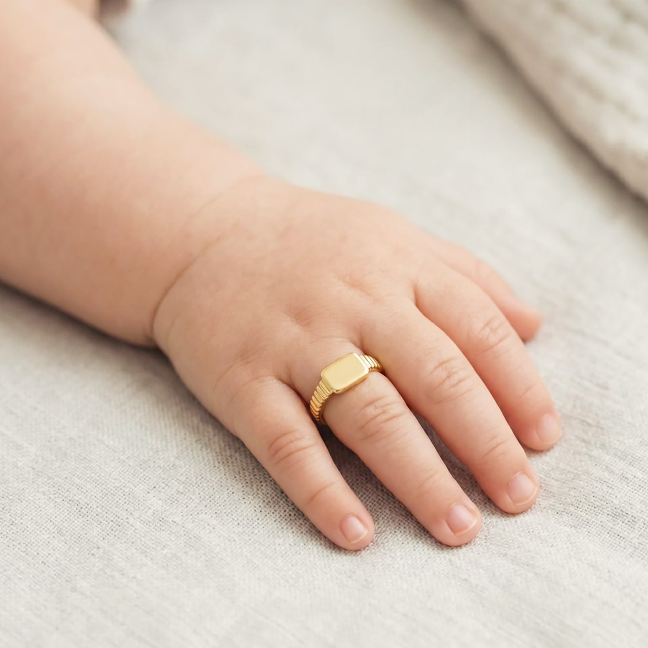 10K Gold Baby Signet Ring, Engravable Baby Ring, Solid Yellow Gold Child Ring, Personalized Name Ring, Baby Ring, Gift for Baby Girl Boy