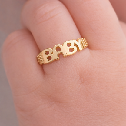 10K Gold Baby Ring, Solid Gold Baby Letter Ring, Baby Name Ring, Minimalist Gold Ring for Child, Dainty Gold Ring, Gift for Baby Girl Boy