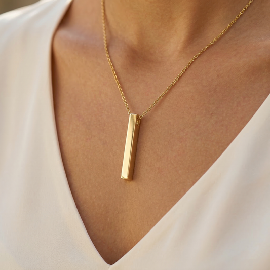 10K Yellow Gold Bar Pendant Necklace, Vertical Bar Pendant, Engravable Necklace, Engraved Vertical Custom Pendant, Personalized Jewelry