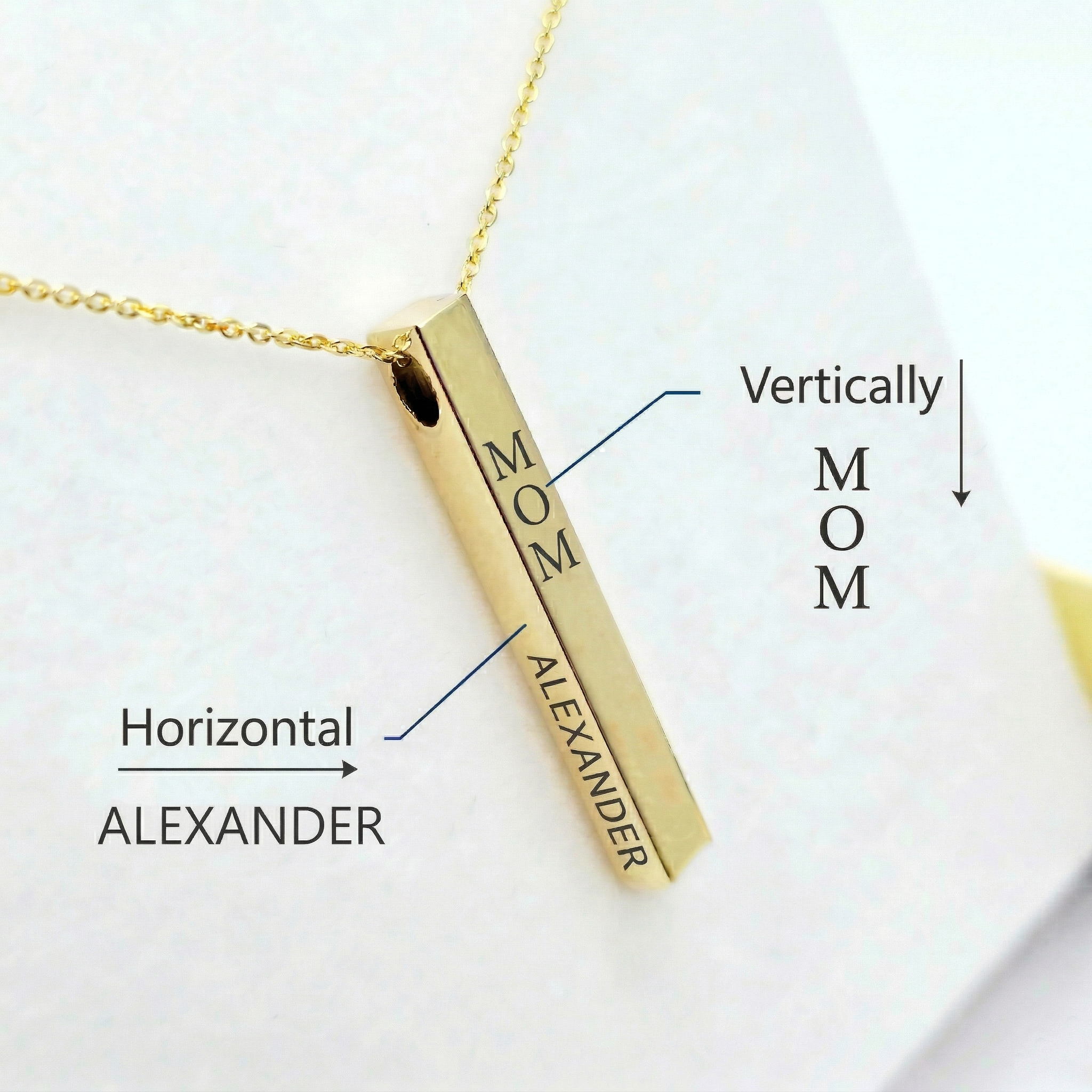 10K Yellow Gold Bar Pendant Necklace, Vertical Bar Pendant, Engravable Necklace, Engraved Vertical Custom Pendant, Personalized Jewelry