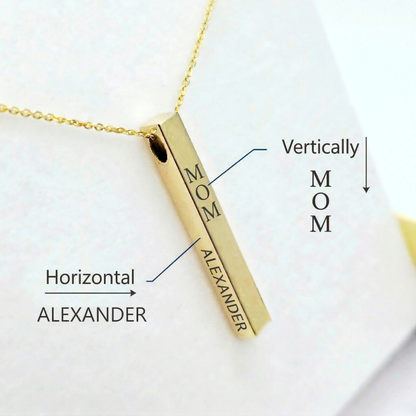 10K Yellow Gold Bar Pendant Necklace, Vertical Bar Pendant, Engravable Necklace, Engraved Vertical Custom Pendant, Personalized Jewelry
