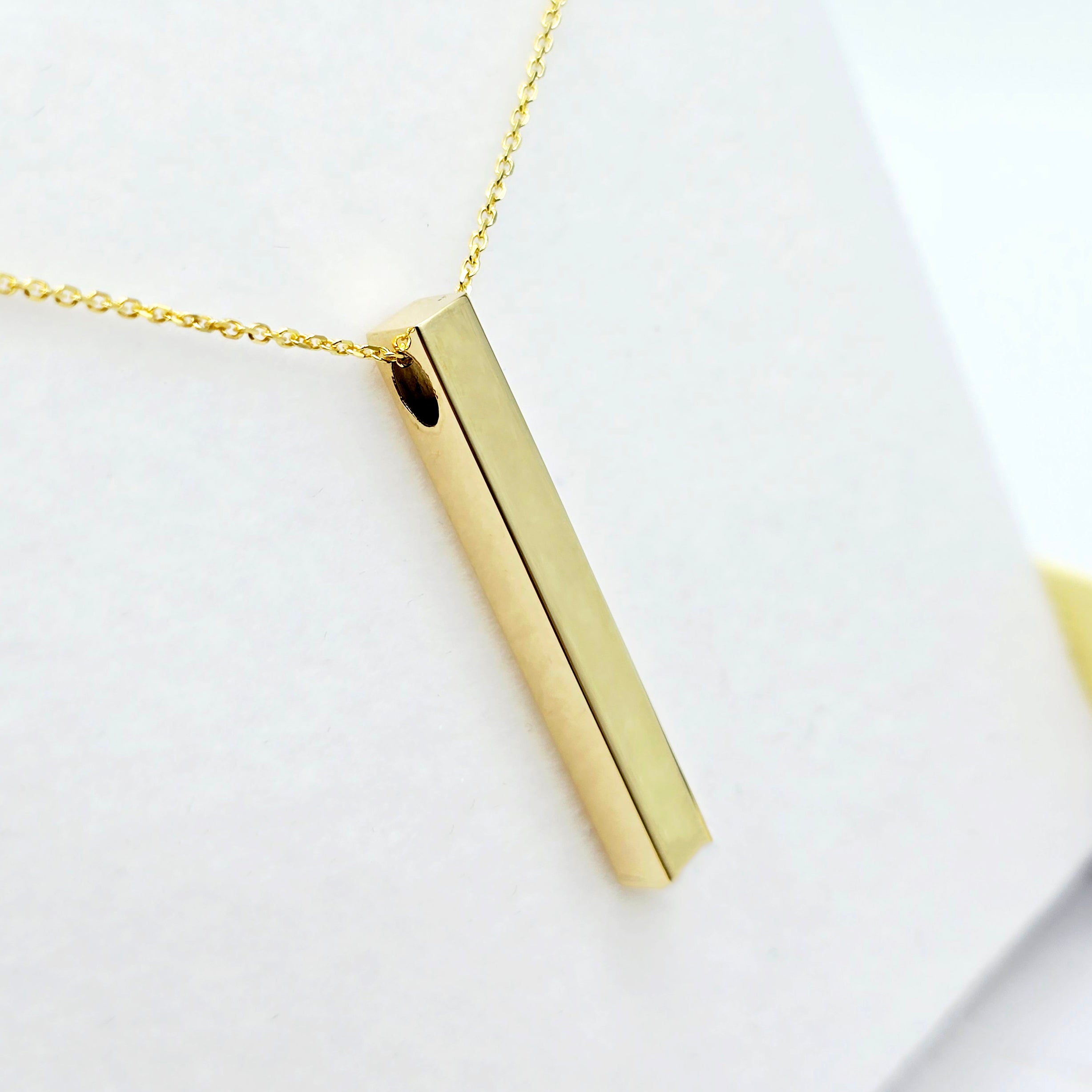 10K Yellow Gold Bar Pendant Necklace, Vertical Bar Pendant, Engravable Necklace, Engraved Vertical Custom Pendant, Personalized Jewelry