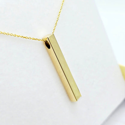 10K Yellow Gold Bar Pendant Necklace, Vertical Bar Pendant, Engravable Necklace, Engraved Vertical Custom Pendant, Personalized Jewelry