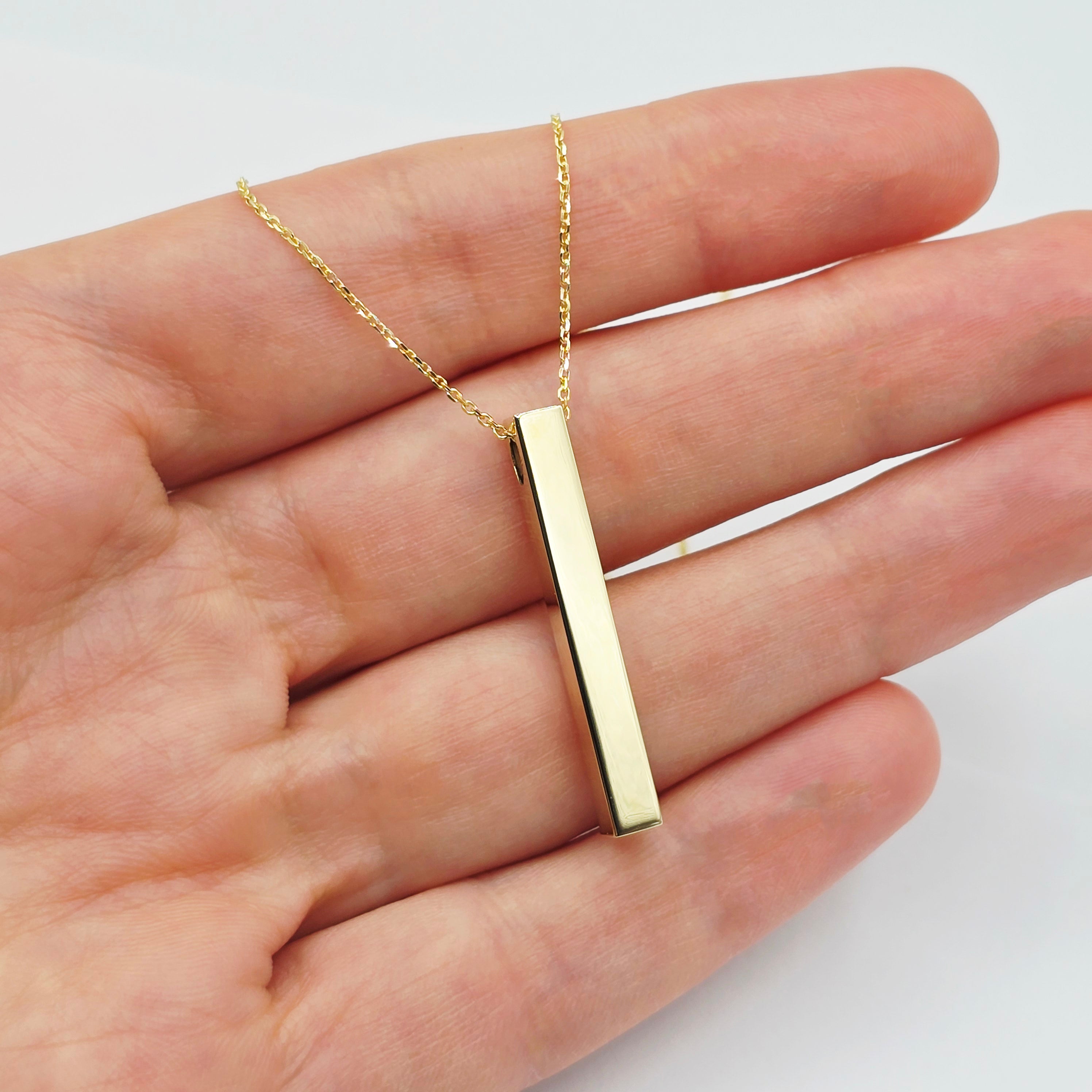 10K Yellow Gold Bar Pendant Necklace, Vertical Bar Pendant, Engravable Necklace, Engraved Vertical Custom Pendant, Personalized Jewelry