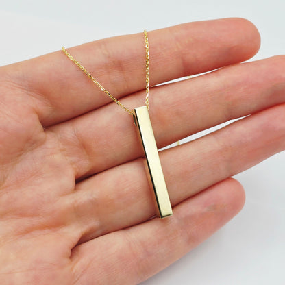 10K Yellow Gold Bar Pendant Necklace, Vertical Bar Pendant, Engravable Necklace, Engraved Vertical Custom Pendant, Personalized Jewelry
