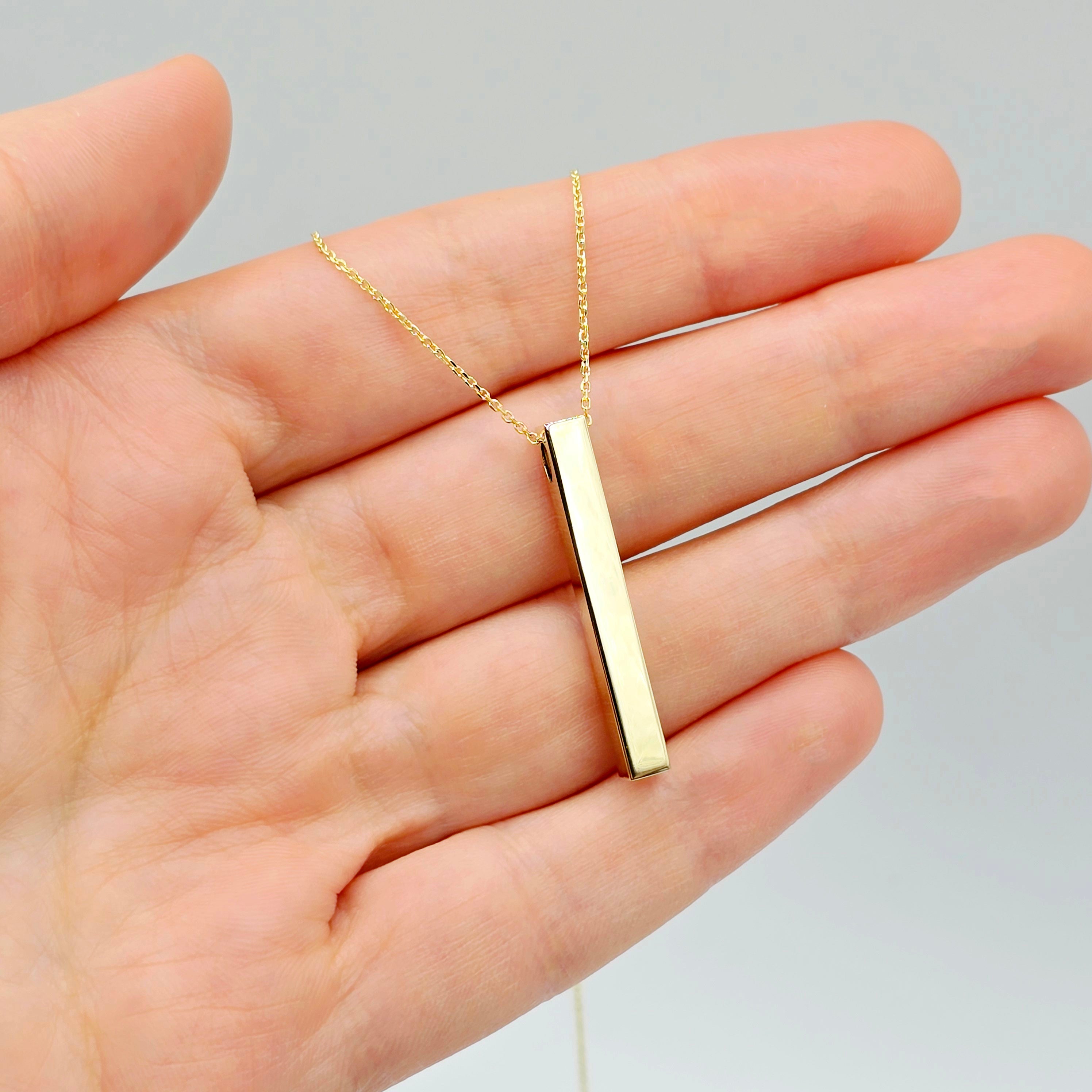 10K Yellow Gold Bar Pendant Necklace, Vertical Bar Pendant, Engravable Necklace, Engraved Vertical Custom Pendant, Personalized Jewelry