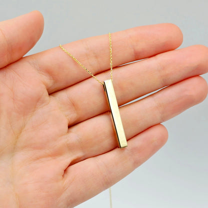 10K Yellow Gold Bar Pendant Necklace, Vertical Bar Pendant, Engravable Necklace, Engraved Vertical Custom Pendant, Personalized Jewelry