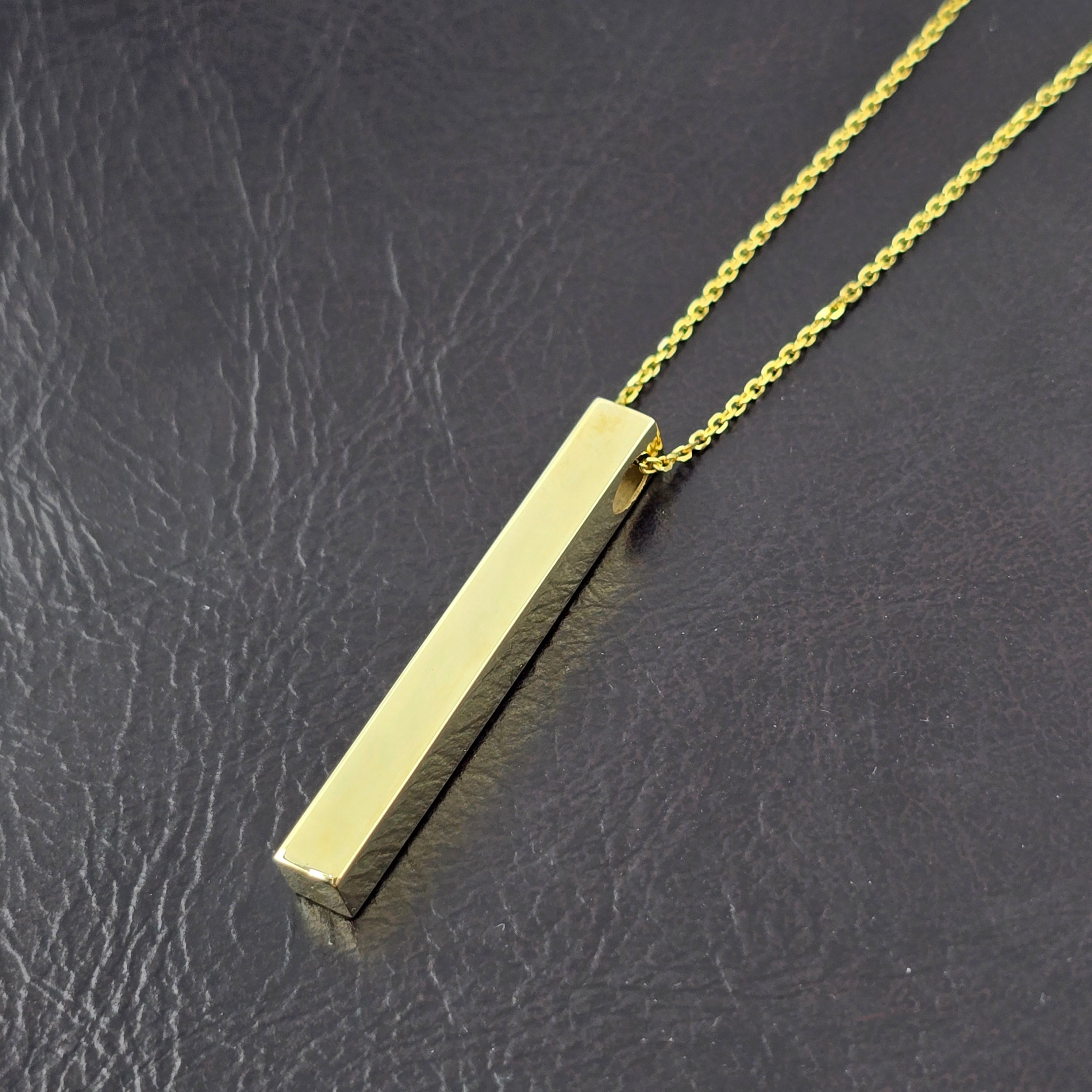 10K Yellow Gold Bar Pendant Necklace, Vertical Bar Pendant, Engravable Necklace, Engraved Vertical Custom Pendant, Personalized Jewelry
