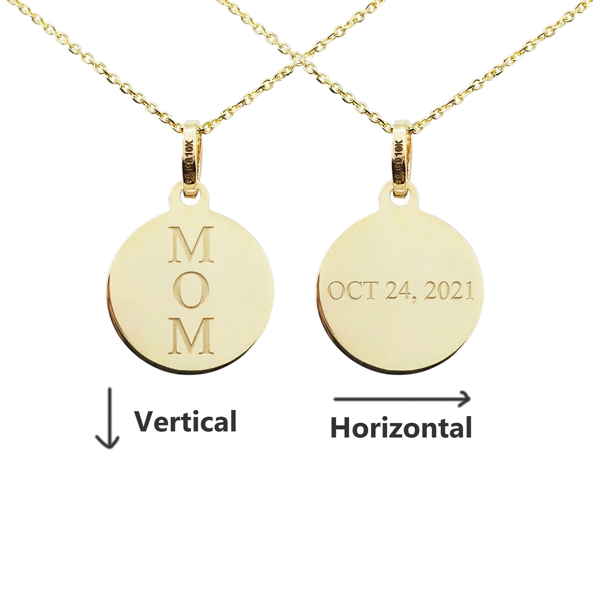 10K Yellow Gold Round Disc Pendant Necklace, Engravable Circle Pendant, Minimalist Unisex Gold Charm, Personalized Jewelry Gift for Her