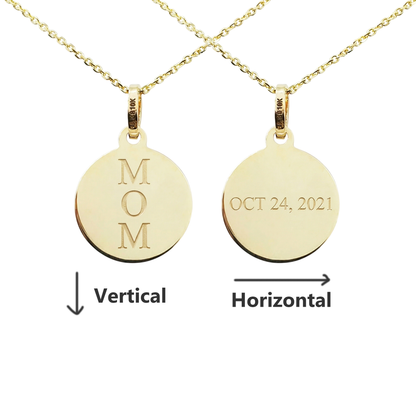 10K Yellow Gold Round Disc Pendant Necklace, Engravable Circle Pendant, Minimalist Unisex Gold Charm, Personalized Jewelry Gift for Her