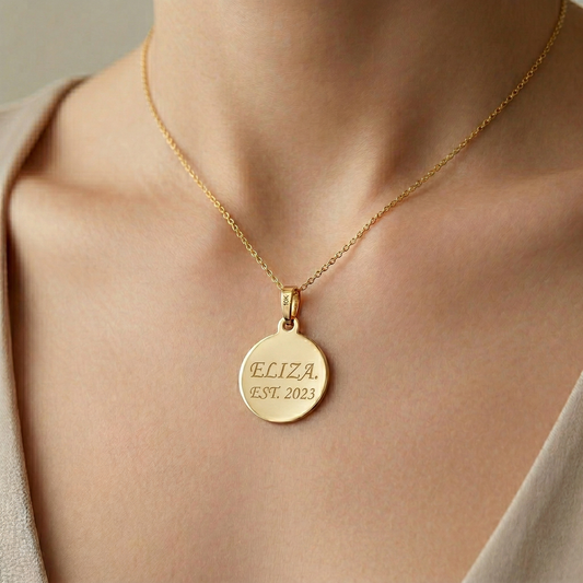 10K Yellow Gold Round Disc Pendant Necklace, Engravable Circle Pendant, Minimalist Unisex Gold Charm, Personalized Jewelry Gift for Her