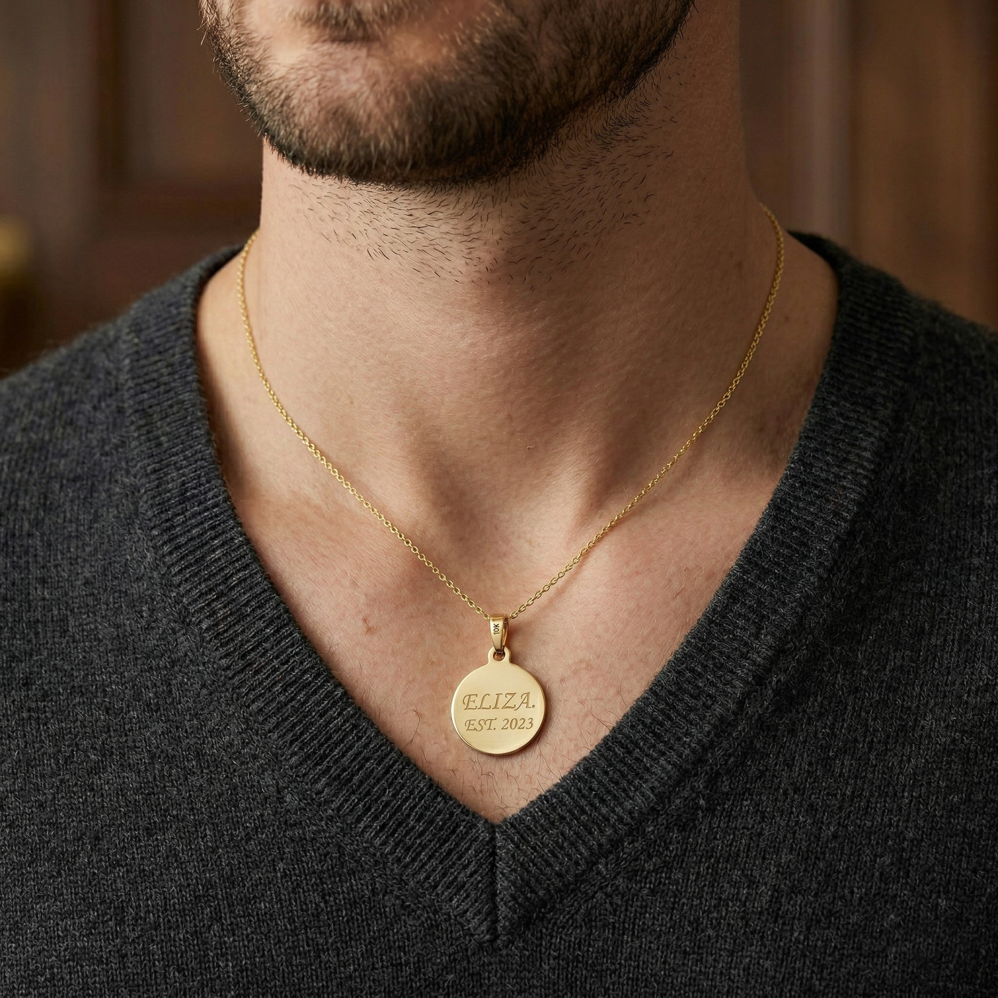 10K Yellow Gold Round Disc Pendant Necklace, Engravable Circle Pendant, Minimalist Unisex Gold Charm, Personalized Jewelry Gift for Her