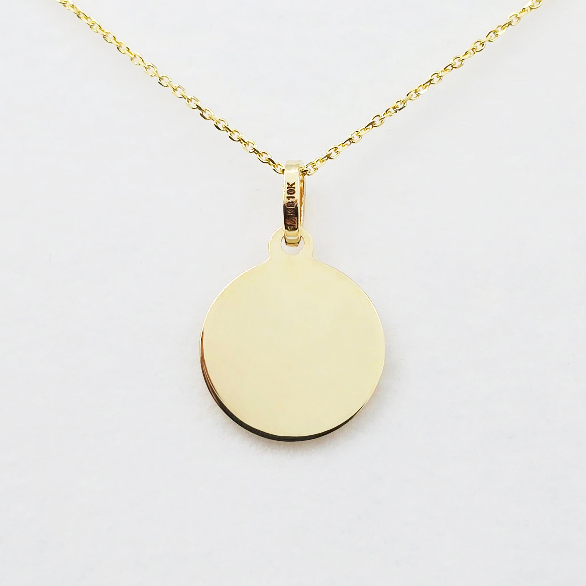 10K Yellow Gold Round Disc Pendant Necklace, Engravable Circle Pendant, Minimalist Unisex Gold Charm, Personalized Jewelry Gift for Her