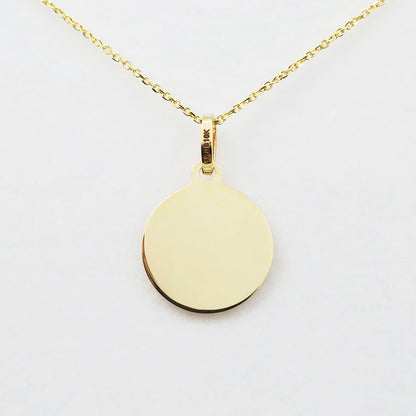 10K Yellow Gold Round Disc Pendant Necklace, Engravable Circle Pendant, Minimalist Unisex Gold Charm, Personalized Jewelry Gift for Her