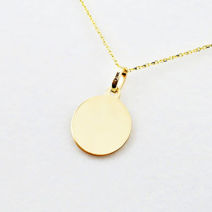 10K Yellow Gold Round Disc Pendant Necklace, Engravable Circle Pendant, Minimalist Unisex Gold Charm, Personalized Jewelry Gift for Her