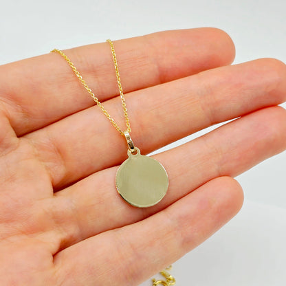 10K Yellow Gold Round Disc Pendant Necklace, Engravable Circle Pendant, Minimalist Unisex Gold Charm, Personalized Jewelry Gift for Her
