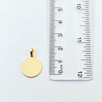 10K Yellow Gold Round Disc Pendant Necklace, Engravable Circle Pendant, Minimalist Unisex Gold Charm, Personalized Jewelry Gift for Her