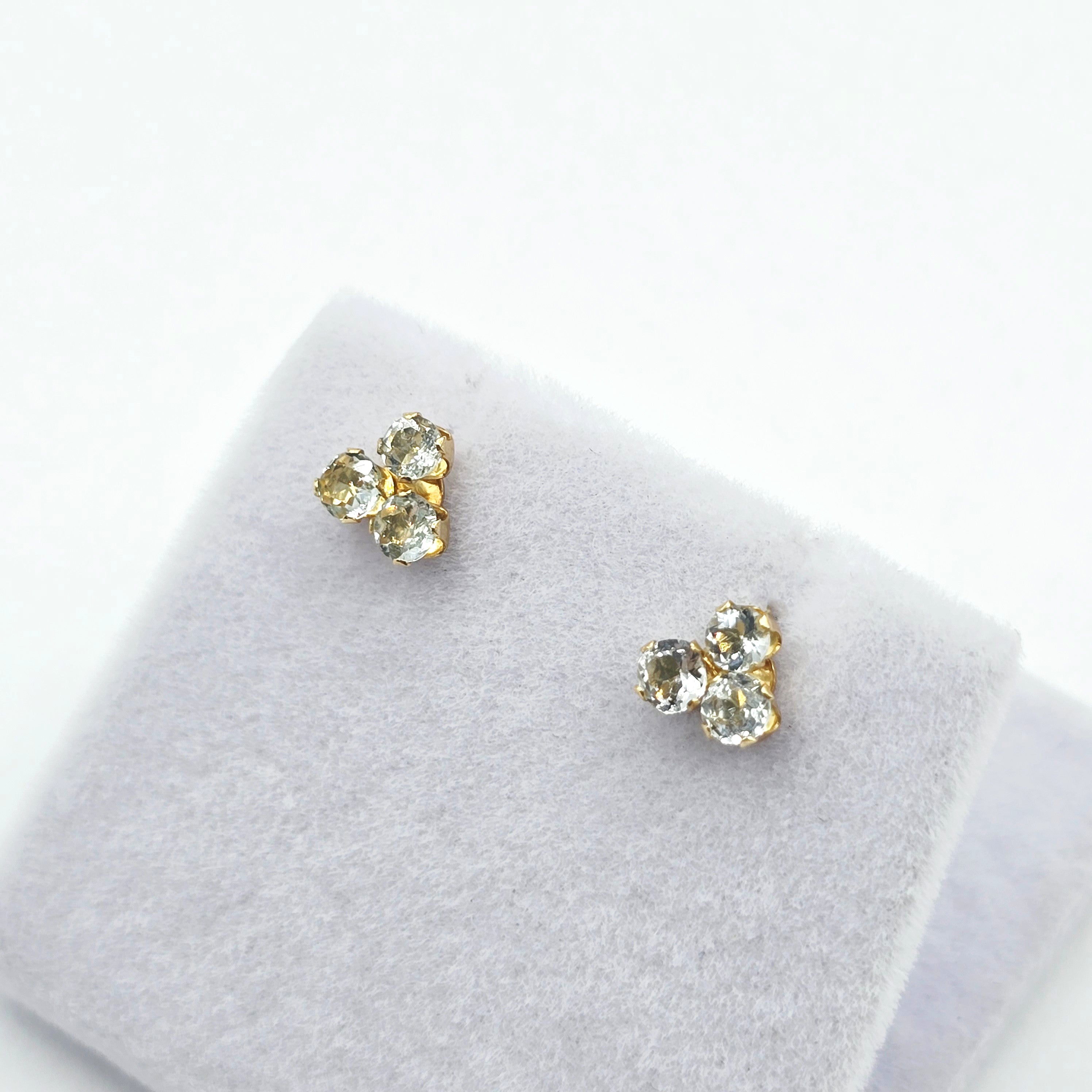 14K Yellow Gold Genuine Aquamarine Stud Earrings