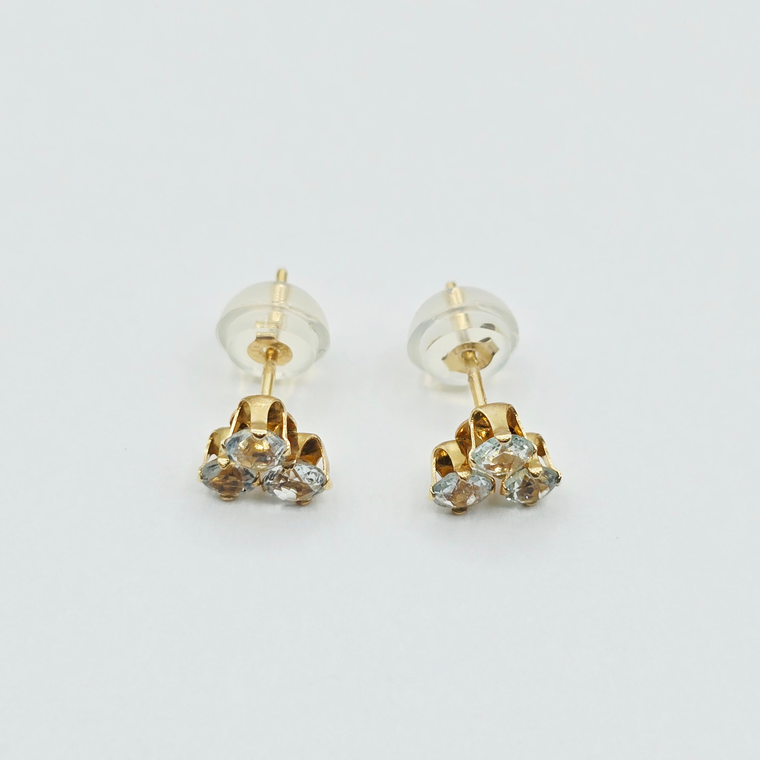 14K Yellow Gold Genuine Aquamarine Stud Earrings