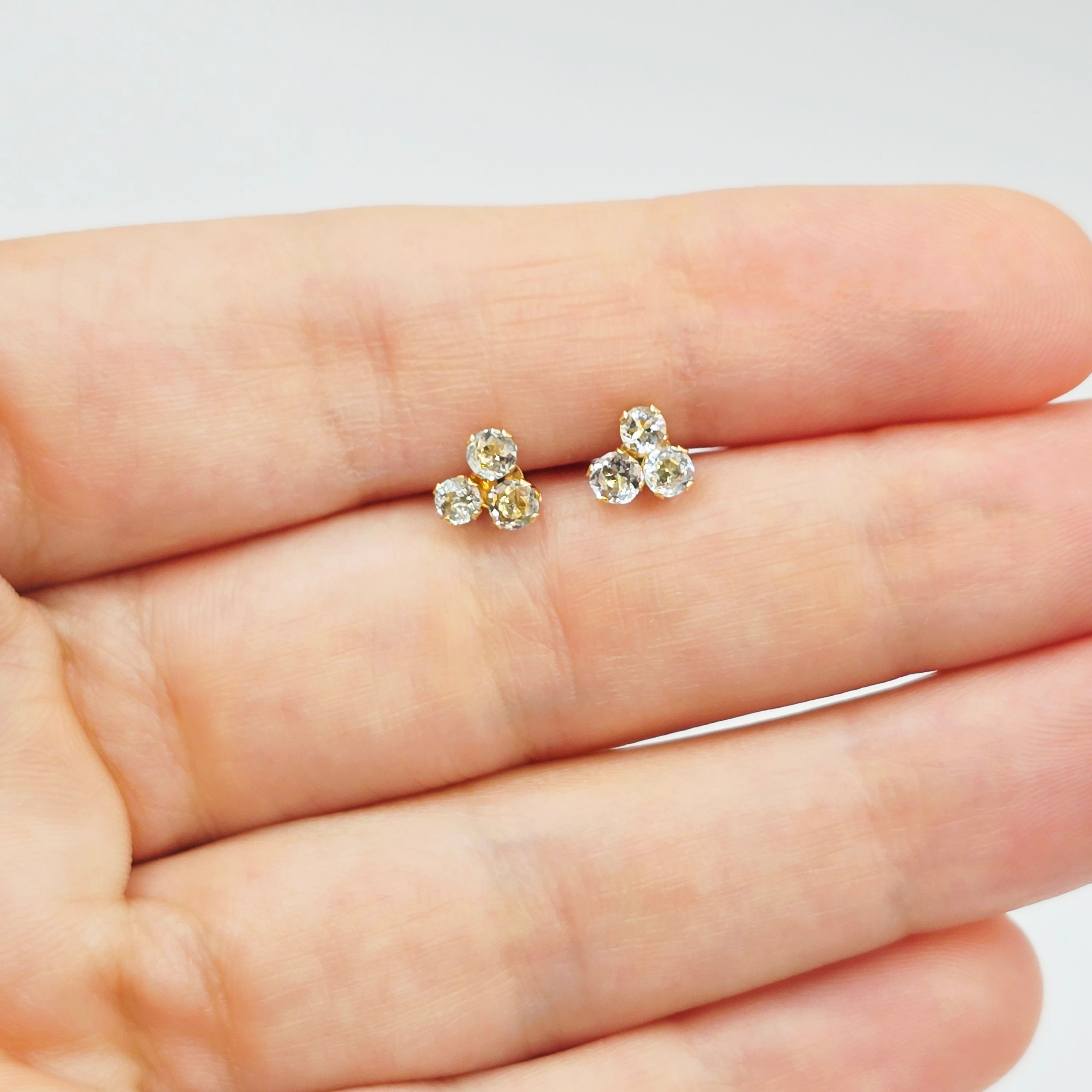 14K Yellow Gold Genuine Aquamarine Stud Earrings