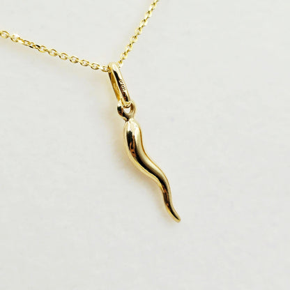 10K Yellow Gold Italian Horn Pendant, Cornicello Charm, Italian Good Luck Amulet, Gold Horn Necklace Charm, Protection Jewelry