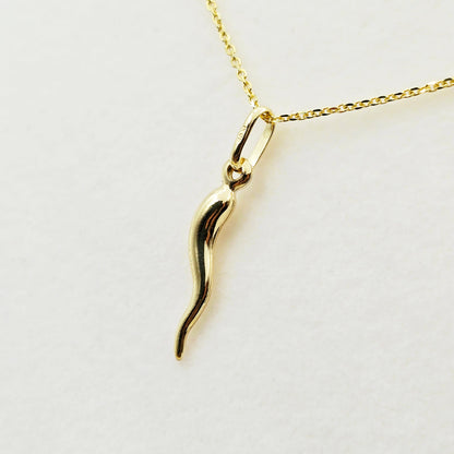 10K Yellow Gold Italian Horn Pendant, Cornicello Charm, Italian Good Luck Amulet, Gold Horn Necklace Charm, Protection Jewelry