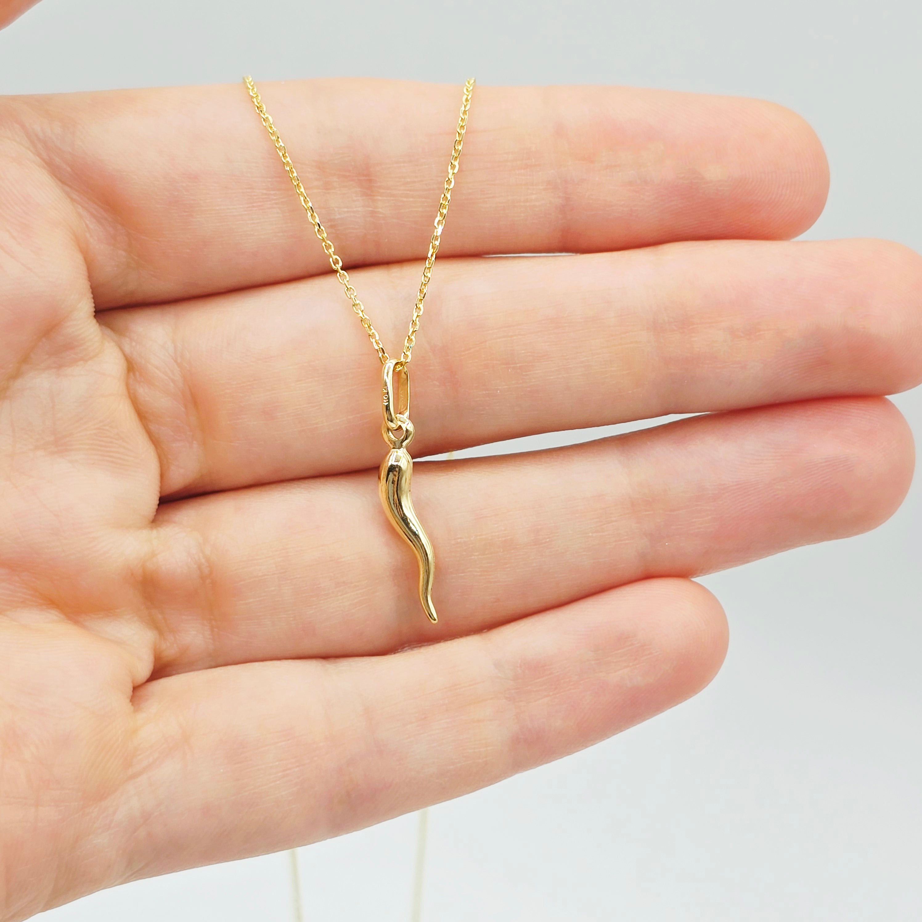 10K Yellow Gold Italian Horn Pendant, Cornicello Charm, Italian Good Luck Amulet, Gold Horn Necklace Charm, Protection Jewelry