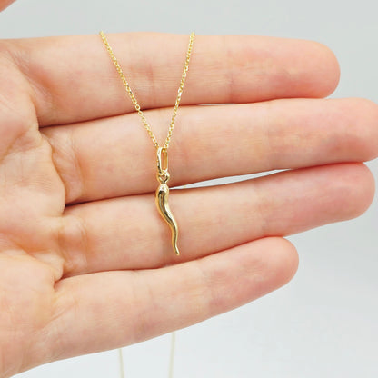 10K Yellow Gold Italian Horn Pendant, Cornicello Charm, Italian Good Luck Amulet, Gold Horn Necklace Charm, Protection Jewelry