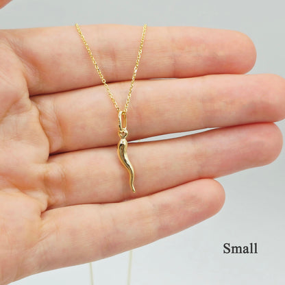10K Yellow Gold Italian Horn Pendant, Cornicello Charm, Italian Good Luck Amulet, Gold Horn Necklace Charm, Protection Jewelry