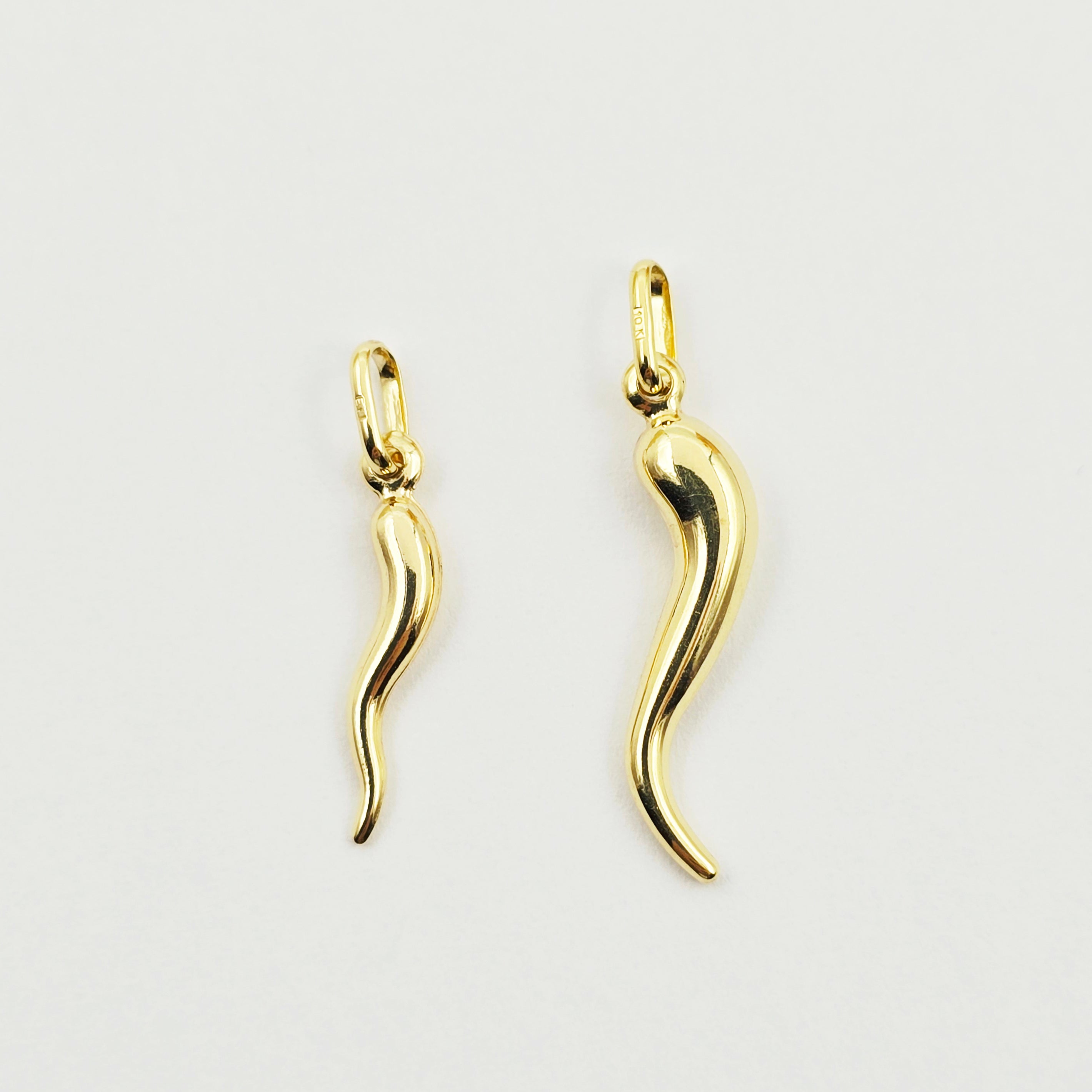 10K Yellow Gold Italian Horn Pendant, Cornicello Charm, Italian Good Luck Amulet, Gold Horn Necklace Charm, Protection Jewelry