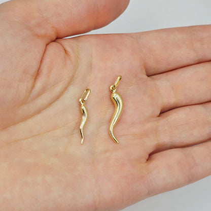 10K Yellow Gold Italian Horn Pendant, Cornicello Charm, Italian Good Luck Amulet, Gold Horn Necklace Charm, Protection Jewelry