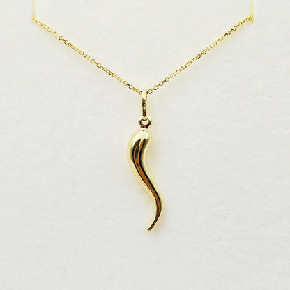 10K Yellow Gold Italian Horn Pendant, Cornicello Charm, Italian Good Luck Amulet, Gold Horn Necklace Charm, Protection Jewelry