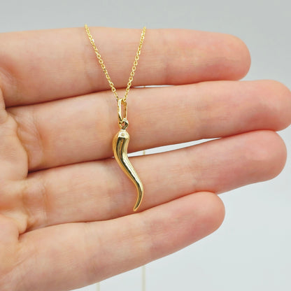10K Yellow Gold Italian Horn Pendant, Cornicello Charm, Italian Good Luck Amulet, Gold Horn Necklace Charm, Protection Jewelry