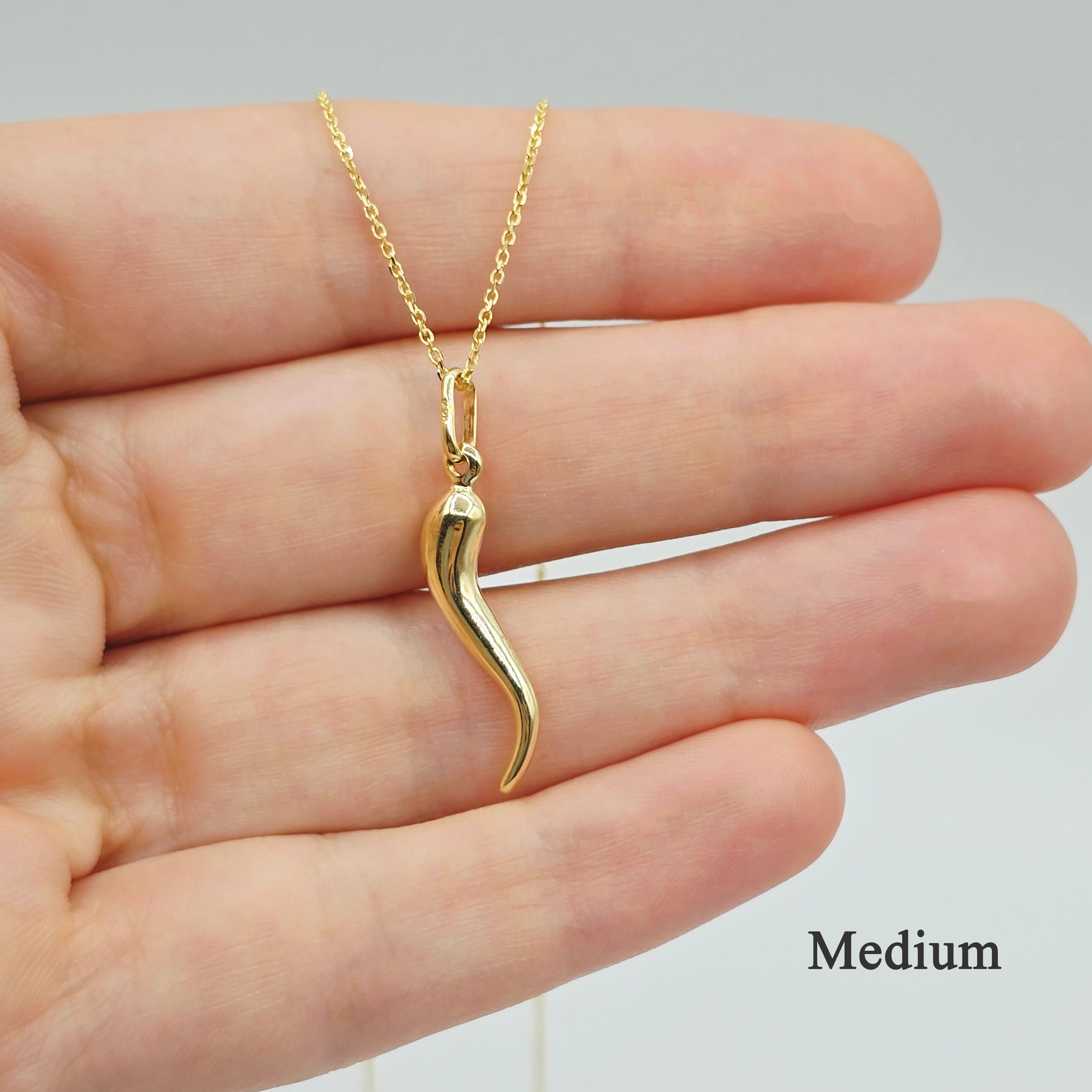 10K Yellow Gold Italian Horn Pendant, Cornicello Charm, Italian Good Luck Amulet, Gold Horn Necklace Charm, Protection Jewelry