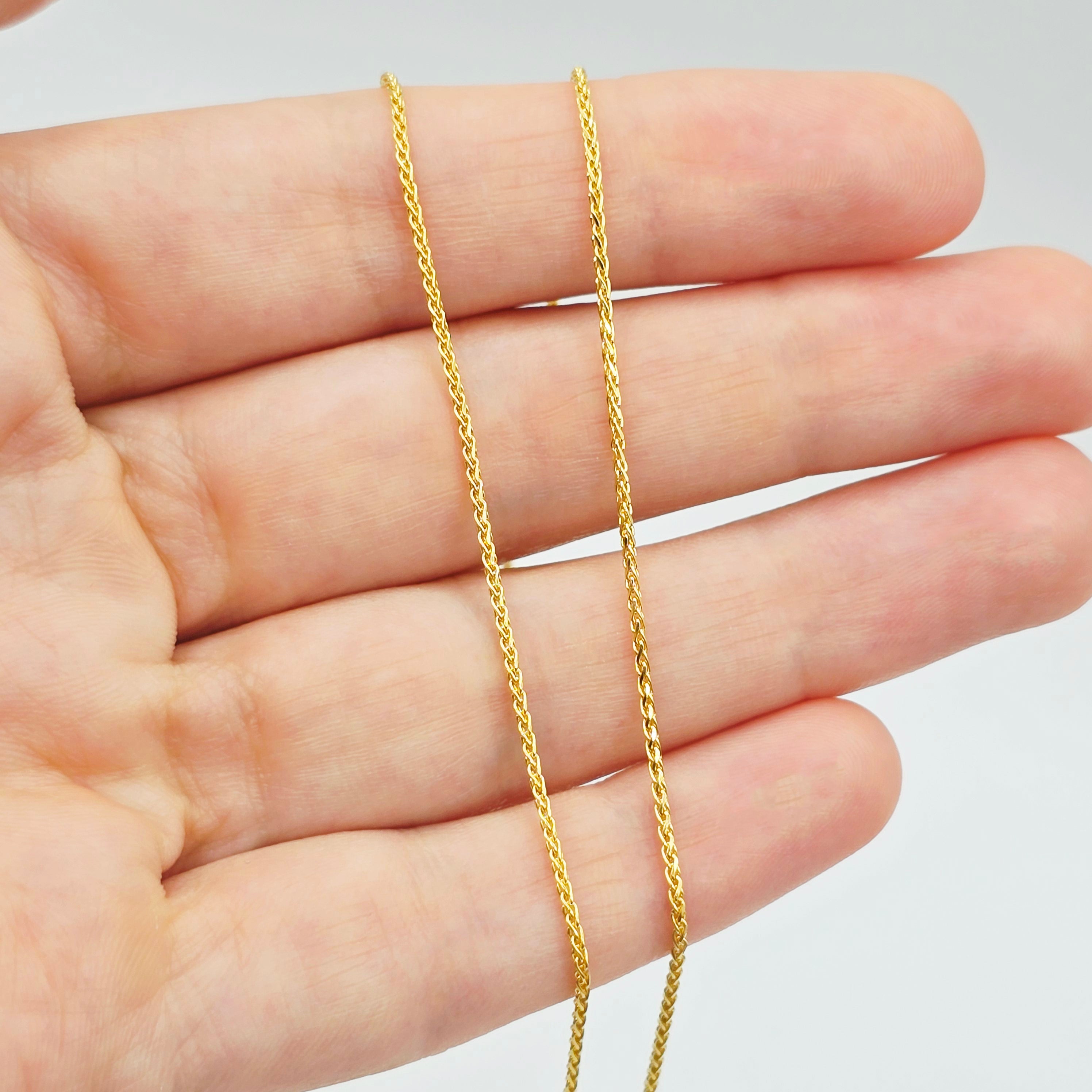 10K Solid Yellow Gold Wheat Chain Necklace, 18 Inch 1mm Dainty Gold Chain, Fine Gold Necklace, Pendant Chain, Everyday Jewelry