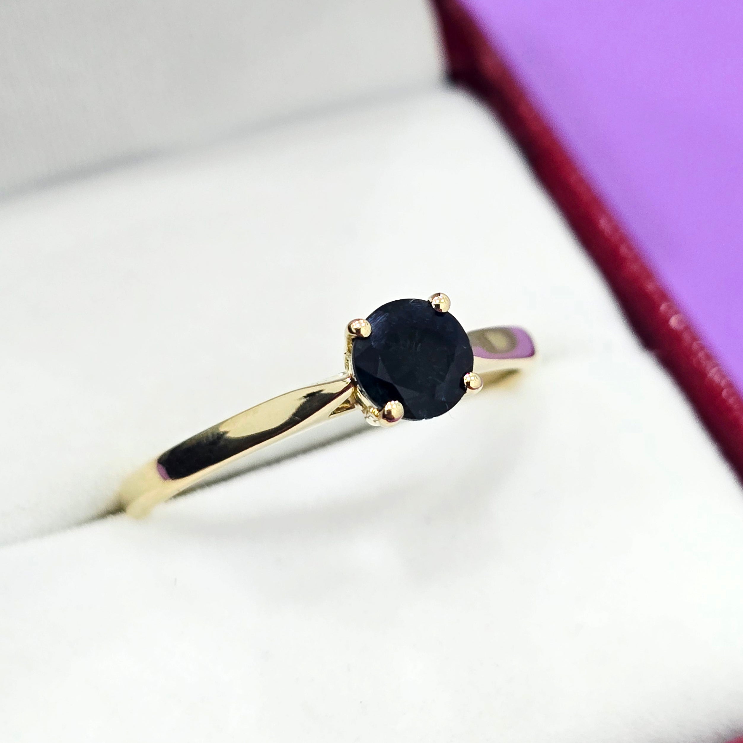 18K Yellow Gold Natural Sapphire Ring, 5mm Genuine Blue Sapphire Solitaire Ring, September Birthstone, Engagement Ring for Her
