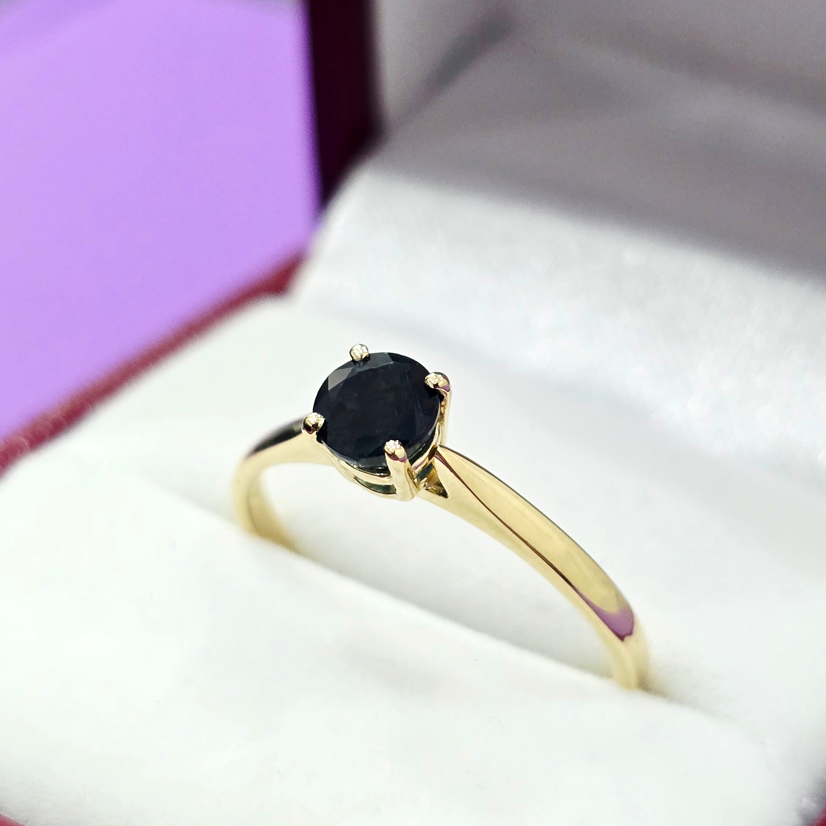 18K Yellow Gold Natural Sapphire Ring, 5mm Genuine Blue Sapphire Solitaire Ring, September Birthstone, Engagement Ring for Her