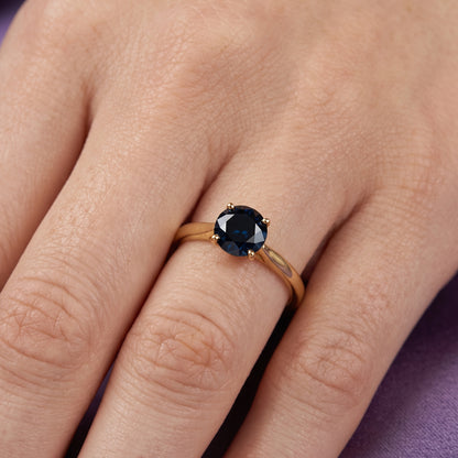18K Yellow Gold Natural Sapphire Ring, 5mm Genuine Blue Sapphire Solitaire Ring, September Birthstone, Engagement Ring for Her