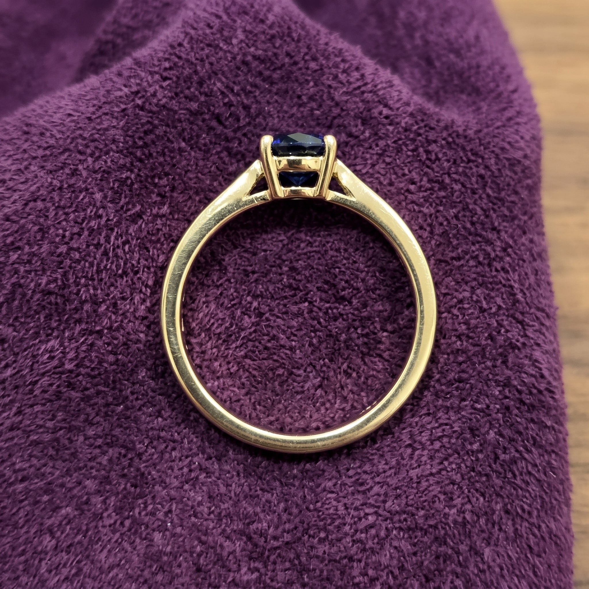 18K Yellow Gold Natural Sapphire Ring, 5mm Genuine Blue Sapphire Solitaire Ring, September Birthstone, Engagement Ring for Her