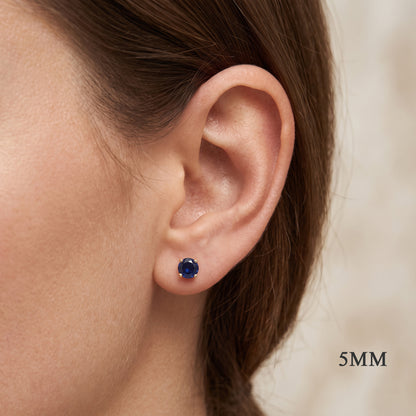 18K Solid Yellow Gold Natural Sapphire Stud Earrings, 4mm or 5mm Genuine Blue Sapphire Earrings, September Birthstone Gift