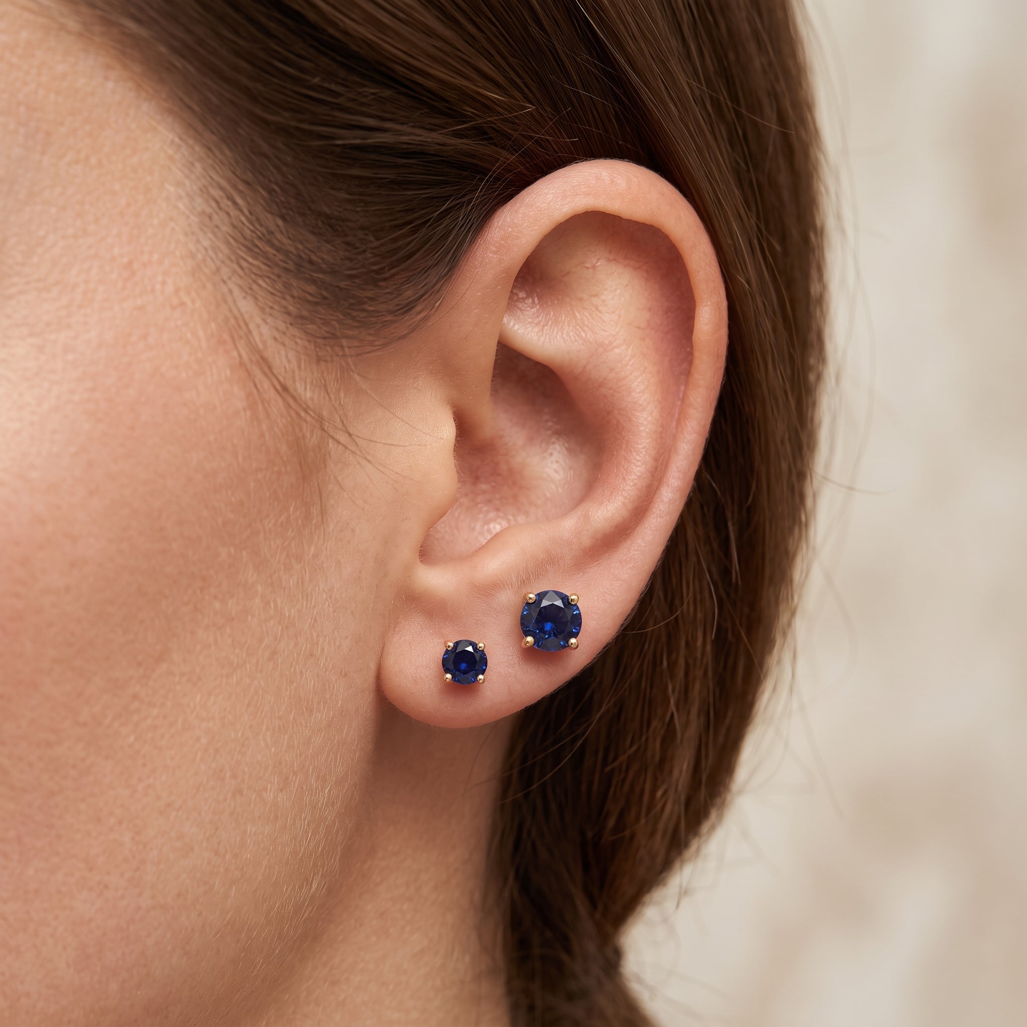 18K Solid Yellow Gold Natural Sapphire Stud Earrings, 4mm or 5mm Genuine Blue Sapphire Earrings, September Birthstone Gift